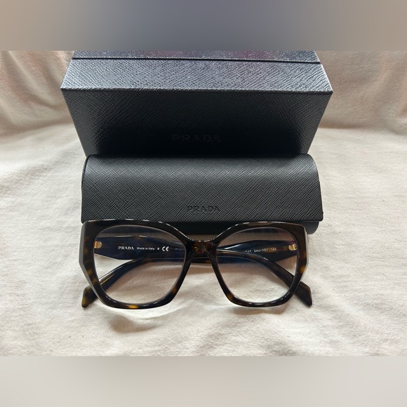 Prada VPR 18W Geometric Tortoise Cat Eye Eyeglasses with Case - Picture 4 of 5